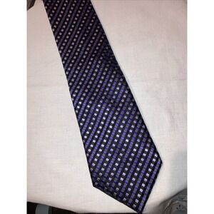 Countess Mara Mens Silk Tie Purple Black Geometric Check Handmade Necktie Luxury